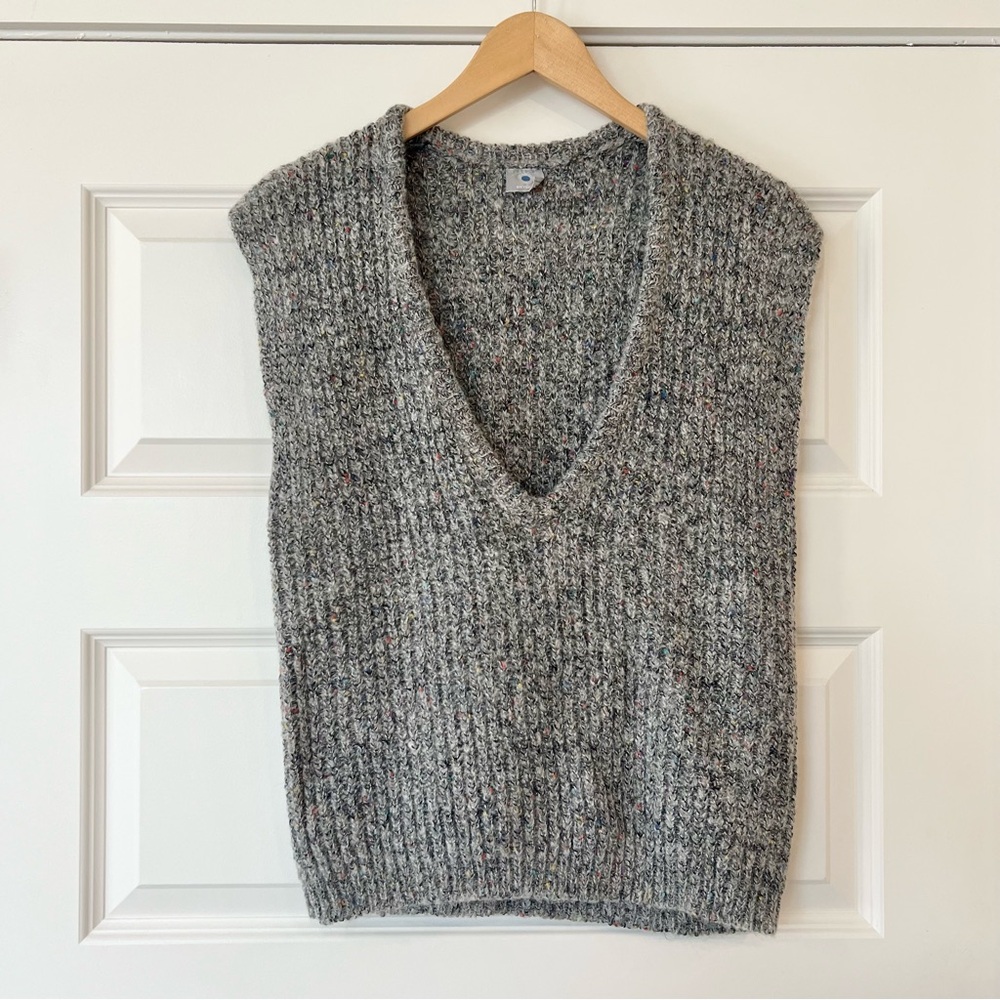 Vintage Oxygen Chunky Knit Sweater Vest Gray Confetti Oversized M/L